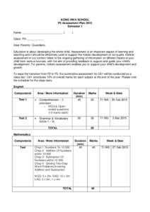 KONG HWA SCHOOL P3 Assessment Plan 2015 Semester 1 Name: __________________________ (  )