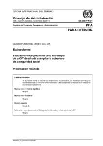 OFICINA INTERNACIONAL DEL TRABAJO  Consejo de Administración GB.309/PFA[removed].ª reunión, Ginebra, noviembre de 2010