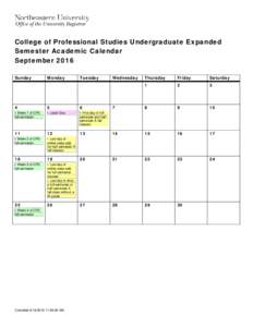 College of Professional Studies Undergraduate Expanded Semester Academic Calendar September 2016 Sunday  Monday