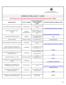 FORMATO LITERAL a) ART. 7 - LOTAIP Base legal que rige a la dependencia del Municipio del Distrito Metropolitano de Quito - MDMQ NORMA JURÍDICA TIPO DE LA NORMA