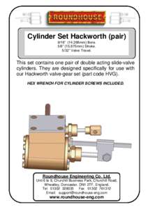 Cylinder Set Hackworth (pair) 9/16” (14.288mm) Bore. 5/8” (15.875mm) Stroke. 5/32” Valve Travel.  This set contains one pair of double acting slide-valve