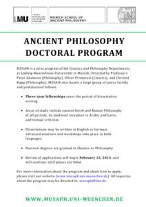 MUNICH SCHOOL OF ANCIENT PHILOSOPHY ANCIENT PHILOSOPHY DOCTORAL PROGRAM