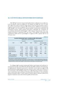 18.	 L’attività degli investitori istituzionali Nel 2009 gli investitori istituzionali italiani hanno realizzato una raccolta netta di 18 miliardi, contro un deflusso di 150 miliardi nel[removed]tav[removed]Il risultato