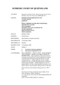 Burnitt Investments Pty Ltd v Body Corporate for the Tower Mill Motor Inn CTS 1918 & OrsQSC 427