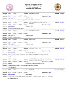 University of Southern California Department of Public Safety Daily Incident Log FromToReported: :14 am