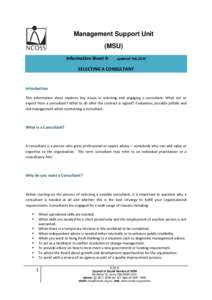 Management Support Unit (MSU) Information Sheet 9: updated Feb 2012