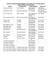 DISTRICT DISASTER MANAGEMENT PLAN DIRECTORY OF PERSONNEL AND ISTITUTIONS IN THE DISRICT