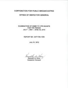 Examination of KNME-TV CPB Grants for the Period July 1, [removed]June 30, 2010