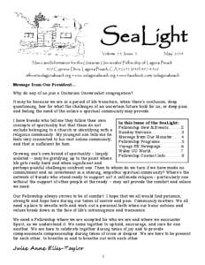 SeaLight Volume 15, Issue 5 May[removed]News and Information for the Unitarian Universalist Fellowship of Laguna Beach
