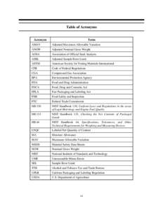 Table of Acronyms  Acronym Term
