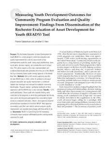 Measuring Youth Development Outcomes for Community Program Evaluation and Quality Improvement: Findings from Dissemination of the Rochester Evaluation of Asset Development for Youth (READY) Tool