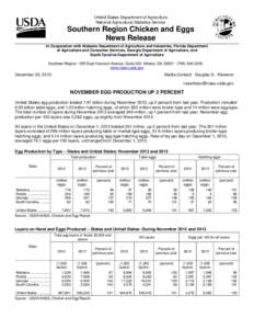 United States Department of Agriculture National Agricultural Statistics Service Southern Region Chicken and Eggs News Release In Cooperation with Alabama Department of Agriculture and Industries, Florida Department