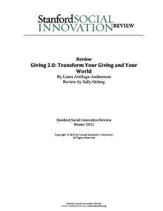 Review  Giving 2.0: Transform Your Giving and Your World By Laura Arrillaga-Andreessen Review by Sally Osberg