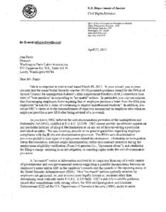 u.s. Department of Justice Civil Rights Division Office ofSpecial Counselfor Immigration-Related Unfair Employment Practices - NYA[removed]Pennsylvania Ave, NW Washington, DC 20530