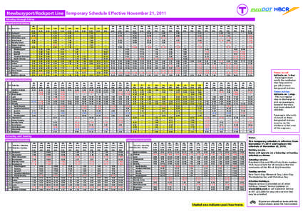 Newburyport/Rockport Line Temporary Schedule Effective November 21, 2011 Monday through Friday Inbound to North Station