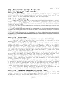 July 2, 2014 R307. Environmental Quality, Air Quality. R307-345. Fabric and Vinyl Coatings. R307[removed]Purpose. The purpose of this rule is to limit volatile organic compound (VOC) emissions from fabric and vinyl coatin