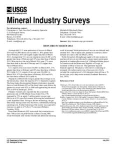 Mineral Industry Surveys For information, contact: Christopher A. Tuck, Iron Ore Commodity Specialist U.S. Geological Survey 989 National Center Reston, VA 20192