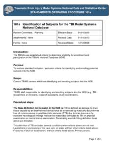 101a - Identification of subjects for the TBI Model Systems National Database