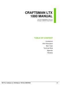 CRAFTSMAN LTX 1000 MANUAL PDF-6CL1M6WWOM | Page: 28 File Size 1,136 KB | 25 Jan, 2016  TABLE OF CONTENT