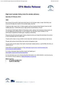 [removed]EPA Latrobe Valley mine fire HIGH alert CHO Approved.pdf  EPA[removed]EPA Media Release High level Latrobe Valley mine fire smoke advisory