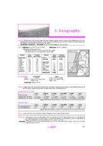      3. Geography  Location: Palestine lies on the western edge of the Asian continent and the eastern extremity of the Mediterranean Sea. It is bound to the north by Lebanon and Syria, to the west by the Mediterranean Sea, to the south by the Gulf of Aqaba and