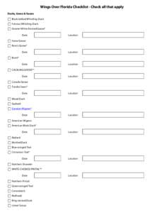 Wings Over Florida Checklist - Check all that apply Ducks, Geese & Swans Black-bellied Whistling-Duck Fulvous Whistling-Duck Greater White-fronted Goose* Date