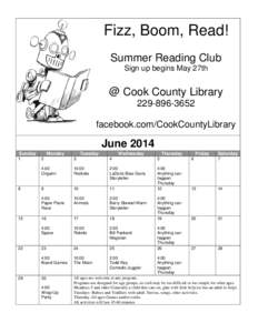 Fizz, Boom, Read! Summer Reading Club Sign up begins May 27th @ Cook County Library[removed]
