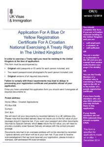 CR(1) version[removed]Application For A Blue Or Yellow Registration Certificate For A Croatian