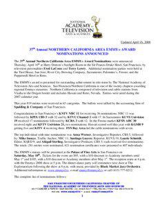 Updated April 16, 2008  37th Annual NORTHERN CALIFORNIA AREA EMMY® AWARD