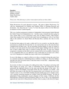 Session[removed]Findings and Implications From the Federal Evaluation of Independent Living Programs for Youth in Foster Care