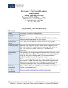 INNOVATIVE PRO BONO PROJECTS Pro Bono Institute National Leadership Convocation November 15, 2012 ○ 2:30 p.m. – 5:00 p.m. Deloitte Financial Advisory Services LLP 30 Rockefeller Plaza ○ 41st Floor