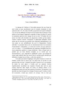Victor Collard - Note sur Frédéric Lordon, Imperium. Structures et affects des corps politiques, Paris, La Fabrique, 2015