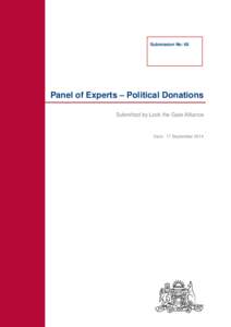 Submission No: 60  Panel of Experts – Political Donations Submitted by Lock the Gate Alliance  Date: 17 September 2014