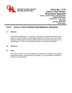 DISTRICT SCHOOL BOARD ONTARIO NORTH EAST Policy No[removed]Child & Youth Worker Performance Appraisal