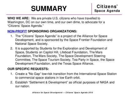 SUMMARY  Citizens’ Space Agenda