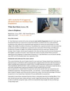 ABVA invite for IVAS approved advanced course on veterinary laser acupuncture White Hart Hotel, Lewes, UK (close to Brighton) High Street, Lewes, BN7, 1XE United Kingdom,