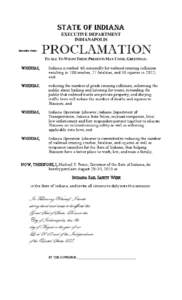 STATE OF INDIANA EXECUTIVE DEPARTMENT INDIANAPOLIS Executive Order