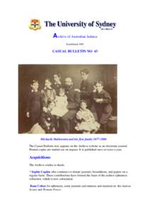 Archive of Australian Judaica Established 1983 CASUAL BULLETIN NO 43  Michaelis Hallenstein and his first family
