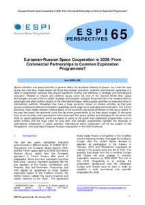 European-Russian Space Cooperation in 2030: From Commercial Partnerships to Common Exploration Programmes?  ESPI PERSPECTIVES