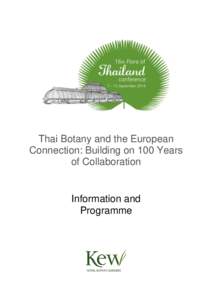 Thai Botany and the European Connection: Building on 100 Years of Collaboration Information and Programme