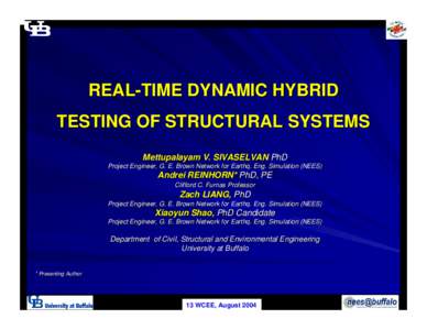 REAL-TIME DYNAMIC HYBRID TESTING OF STRUCTURAL SYSTEMS Mettupalayam V. SIVASELVAN PhD Project Engineer, G. E. Brown Network for Earthq. Eng. Simulation Simulation (NEES)