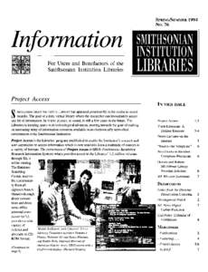 SPRING/SUMMER 1994 No. 76 Infonnation For Users and Benefactors of the Smithsonian Institution Libraries