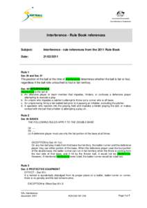 Interference - Rule Book references  Subject: Interference - rule references from the 2011 Rule Book