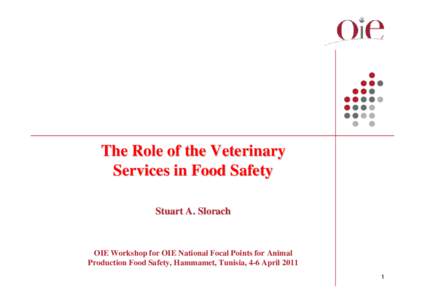 The Role of the Veterinary Services in Food Safety Stuart A. Slorach OIE Workshop for OIE National Focal Points for Animal Production Food Safety, Hammamet, Tunisia, 4-6 April 2011