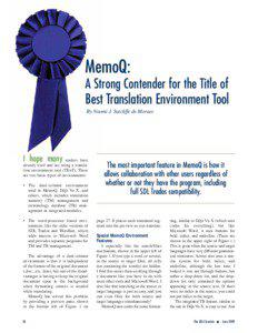 MemoQ: A Strong Contender for the Title of Best Translation Environment Tool