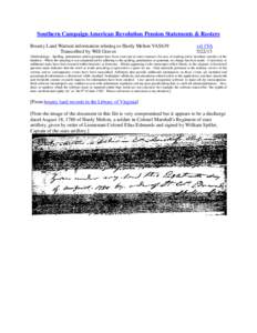 Southern Campaign American Revolution Pension Statements & Rosters Bounty Land Warrant information relating to Hardy Melton VAS639 Transcribed by Will Graves vsl 1VA[removed]