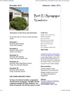 News from Beth El Synagogue