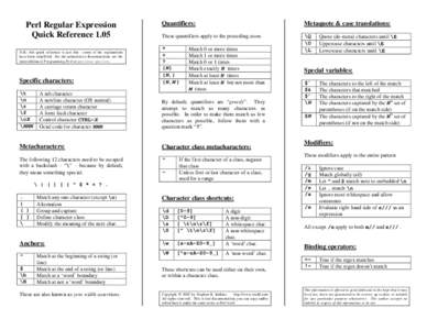 Perl Regular Expression Quick Reference 1.05 Quantifiers:  Metaquote & case translations: