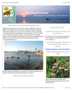 Maryland Coastal Bays Program Newsletter[removed], 1:19 PM Horseshoe Crab Monitoring Results September 2014