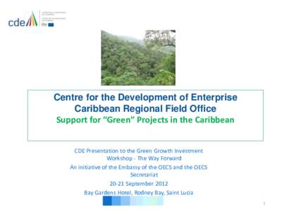 Centre for the Development of Enterprise Caribbean Regional Field Office Support for “Green” Projects in the Caribbean CDE Presentation to the Green Growth Investment Workshop - The Way Forward An initiative of the E
